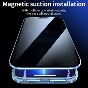 For iPhone 13 Pro Max Anti-peeping Magnetic Metal Frame Double-sided Tempered Glass Phone Case (Silver)