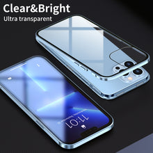 For iPhone 13 Pro Max HD Magnetic Metal Frame Double-sided Tempered Glass Phone Case (Sierra Blue)