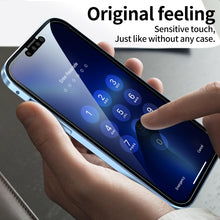 For iPhone 13 Pro Max HD Magnetic Metal Frame Double-sided Tempered Glass Phone Case (Sierra Blue)