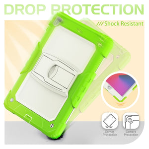 Shockproof Colorful Silicone + Beige PC Tablet Protective Case with Holder & Shoulder Strap For iPad 9.7 2018 / 2017(Yellow Green)