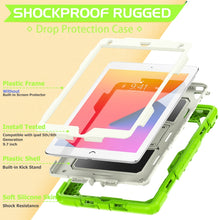 Shockproof Colorful Silicone + Beige PC Tablet Protective Case with Holder & Shoulder Strap For iPad 9.7 2018 / 2017(Yellow Green)