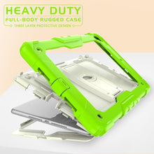 Shockproof Colorful Silicone + Beige PC Tablet Protective Case with Holder & Shoulder Strap For iPad 9.7 2018 / 2017(Yellow Green)