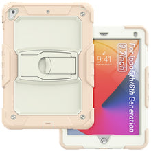 Shockproof Colorful Silicone + Beige PC Tablet Protective Case with Holder & Shoulder Strap For iPad 9.7 2018 / 2017(Rose Gold)