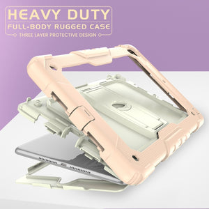 Shockproof Colorful Silicone + Beige PC Tablet Protective Case with Holder & Shoulder Strap For iPad 9.7 2018 / 2017(Rose Gold)