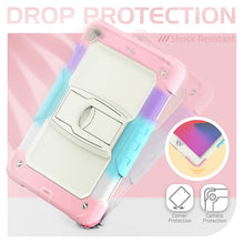 Shockproof Colorful Silicone + Beige PC Tablet Protective Case with Holder & Shoulder Strap For iPad 9.7 2018 / 2017(Camouflage Pink)