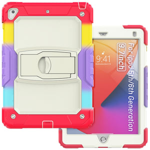 Shockproof Colorful Silicone + Beige PC Tablet Protective Case with Holder & Shoulder Strap For iPad 9.7 2018 / 2017(Camouflage Red)