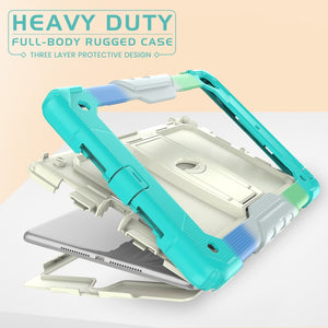 Shockproof Colorful Silicone + Beige PC Tablet Protective Case with Holder & Shoulder Strap For iPad 9.7 2018 / 2017(Camouflage Light Blue)