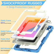 Shockproof Colorful Silicone + Beige PC Tablet Protective Case with Holder & Shoulder Strap For iPad 9.7 2018 / 2017(Blue)