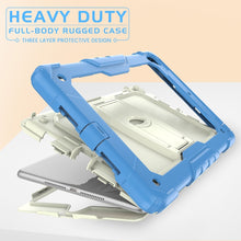 Shockproof Colorful Silicone + Beige PC Tablet Protective Case with Holder & Shoulder Strap For iPad 9.7 2018 / 2017(Blue)