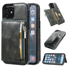 For iPhone 12 mini Zipper Wallet Bag PU Back Cover Shockrpoof Phone Case with Holder & Card Slots & Wallet (Green)