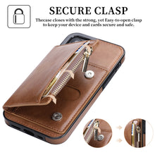 For iPhone 12 mini Zipper Wallet Bag PU Back Cover Shockrpoof Phone Case with Holder & Card Slots & Wallet (Brown)