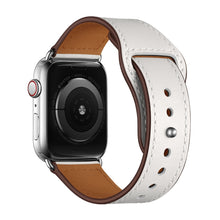 Leather Watch Band For Apple Watch Series 8&7 41mm / SE 2&6&SE&5&4 40mm / 3&2&1 38mm(White Stitch Pattern + Silver Buckle)