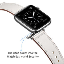 Leather Watch Band For Apple Watch Series 8&7 41mm / SE 2&6&SE&5&4 40mm / 3&2&1 38mm(White Stitch Pattern + Silver Buckle)