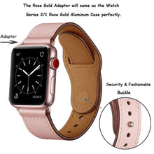 Leather Watch Band For Apple Watch Series 8&7 41mm / SE 2&6&SE&5&4 40mm / 3&2&1 38mm(Pink Stitch Pattern)