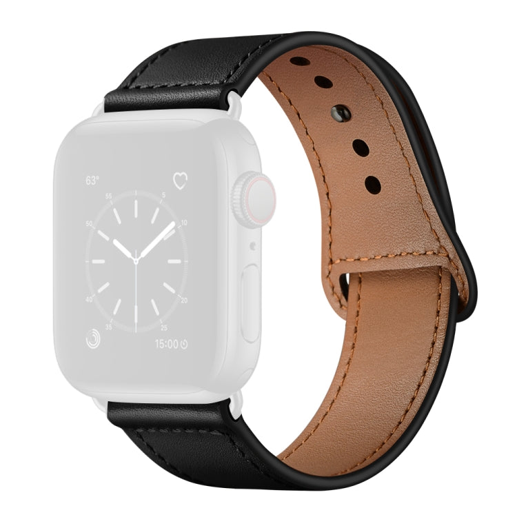 Leather Watch Band For Apple Watch Series 8&7 41mm / SE 2&6&SE&5&4 40mm / 3&2&1 38mm(Black + Black Buckle)