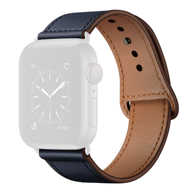 Leather Watch Band For Apple Watch Series 8&7 41mm / SE 2&6&SE&5&4 40mm / 3&2&1 38mm(Dark Blue Stitch Pattern + Black Buckle)