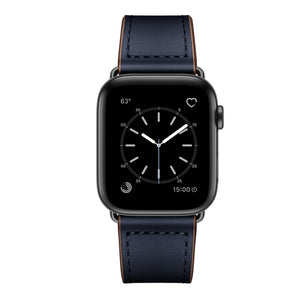 Leather Watch Band For Apple Watch Series 8&7 41mm / SE 2&6&SE&5&4 40mm / 3&2&1 38mm(Dark Blue Stitch Pattern + Black Buckle)