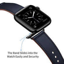 Leather Watch Band For Apple Watch Series 8&7 41mm / SE 2&6&SE&5&4 40mm / 3&2&1 38mm(Dark Blue Stitch Pattern + Black Buckle)