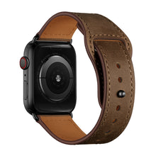 Leather Watch Band For Apple Watch Series 8&7 41mm / SE 2&6&SE&5&4 40mm / 3&2&1 38mm(Dark Brown Crazy Horse + Black Buckle)