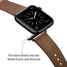 Leather Watch Band For Apple Watch Series 8&7 41mm / SE 2&6&SE&5&4 40mm / 3&2&1 38mm(Dark Brown Crazy Horse + Black Buckle)