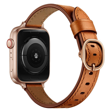 14mm Leather Watch Band For Apple Watch Series 8&7 41mm / SE 2&6&SE&5&4 40mm / 3&2&1 38mm(Semi Oil Brown)