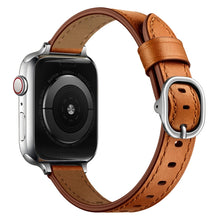 14mm Leather Watch Band For Apple Watch Series 8&7 41mm / SE 2&6&SE&5&4 40mm / 3&2&1 38mm(Semi Oil Brown Silver Buckle)