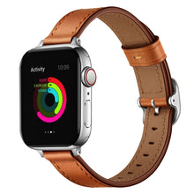 14mm Leather Watch Band For Apple Watch Series 8&7 41mm / SE 2&6&SE&5&4 40mm / 3&2&1 38mm(Semi Oil Brown Silver Buckle)