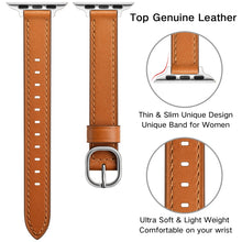 14mm Leather Watch Band For Apple Watch Series 8&7 41mm / SE 2&6&SE&5&4 40mm / 3&2&1 38mm(Semi Oil Brown Silver Buckle)