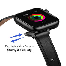 14mm Leather Watch Band For Apple Watch Series 8&7 41mm / SE 2&6&SE&5&4 40mm / 3&2&1 38mm(Black Black Buckle)