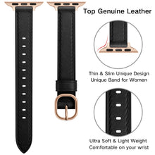 14mm Leather Watch Band For Apple Watch Series 8&7 41mm / SE 2&6&SE&5&4 40mm / 3&2&1 38mm(Black Rose Gold Buckle)