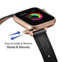 14mm Leather Watch Band For Apple Watch Series 8&7 41mm / SE 2&6&SE&5&4 40mm / 3&2&1 38mm(Black Rose Gold Buckle)
