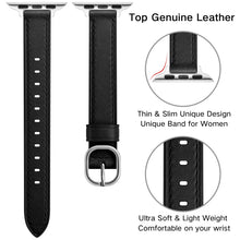14mm Leather Watch Band For Apple Watch Series 8&7 41mm / SE 2&6&SE&5&4 40mm / 3&2&1 38mm(Black Silver Buckle)
