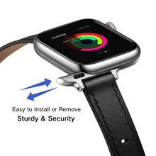 14mm Leather Watch Band For Apple Watch Series 8&7 41mm / SE 2&6&SE&5&4 40mm / 3&2&1 38mm(Black Silver Buckle)