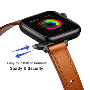 14mm Leather Watch Band For Apple Watch Ultra 49mm / Series 8&7 45mm / SE 2&6&SE&5&4 44mm / 3&2&1 42mm(Semi Oil Brown Black Buckle)