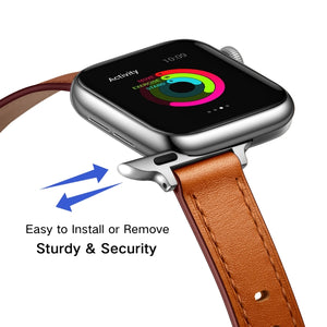 14mm Leather Watch Band For Apple Watch Ultra 49mm / Series 8&7 45mm / SE 2&6&SE&5&4 44mm / 3&2&1 42mm(Semi Oil Brown Silver Buckle)