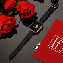 14mm Leather Watch Band For Apple Watch Ultra 49mm / Series 8&7 45mm / SE 2&6&SE&5&4 44mm / 3&2&1 42mm(Black Rose Gold Buckle)