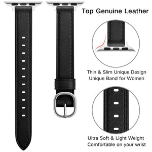 14mm Leather Watch Band For Apple Watch Ultra 49mm / Series 8&7 45mm / SE 2&6&SE&5&4 44mm / 3&2&1 42mm(Black Silver Buckle)