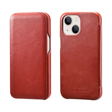 For iPhone 13 ICARER First Layer Cowhide Horizontal Flip Phone Case(Red)