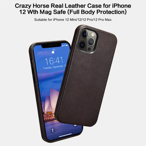 For iPhone 13 Pro ICARER Crazy Horse Texture MagSafe Magnetic Four-coverage Cowhide Phone Case (Black)