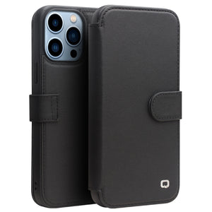 For iPhone 13 Pro QIALINO Magnetic Buckle Phone Leather Case with Card Slot (Black)