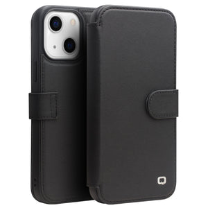 For iPhone 13 QIALINO Magnetic Buckle Phone Leather Case with Card Slot(Black)