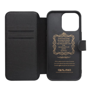 For iPhone 13 QIALINO Magnetic Buckle Phone Leather Case with Card Slot(Black)