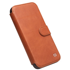 For iPhone 13 QIALINO Magnetic Buckle Phone Leather Case with Card Slot(Brown)