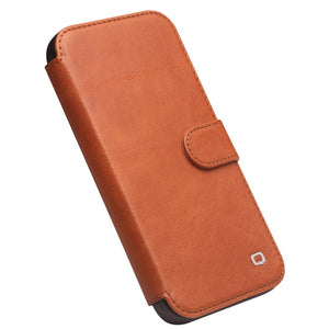 For iPhone 13 mini QIALINO Magnetic Buckle Phone Leather Case with Card Slot (Brown)