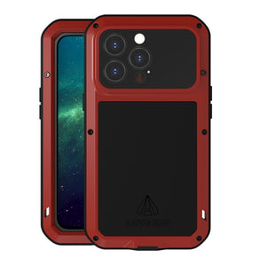 For iPhone 13 Pro LOVE MEI Metal Shockproof Waterproof Dustproof Protective Phone Case (Red)