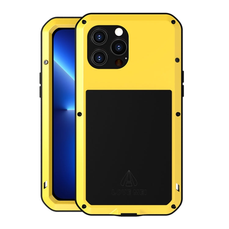 For iPhone 13 Pro Max LOVE MEI Metal Shockproof Waterproof Dustproof Protective Phone Case (Yellow)