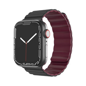 Mutural Moran Series Liquid Silicone Magnetic Strap Watch Band For Apple Watch Series 8&7 41mm / SE 2&6&SE&5&4 40mm / 3&2&1 38mm(Black + Wine Red)