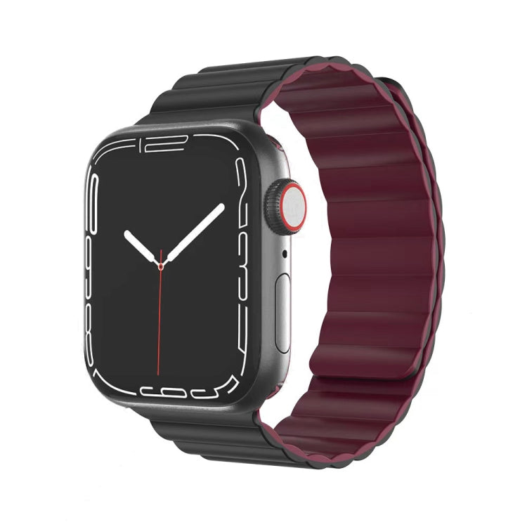 Mutural Moran Series Liquid Silicone Magnetic Strap Watch Band For Apple Watch Series 8&7 41mm / SE 2&6&SE&5&4 40mm / 3&2&1 38mm(Black + Wine Red)