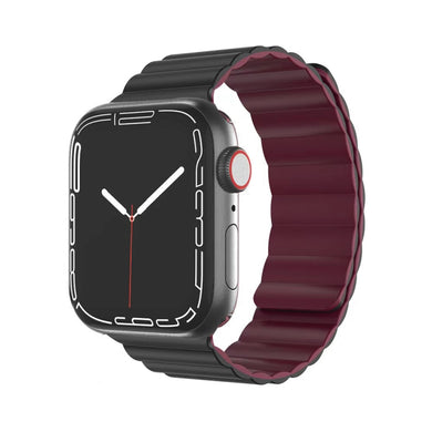 Mutural Moran Series Liquid Silicone Magnetic Strap Watch Band For Apple Watch Ultra 49mm / Series 8&7 45mm / SE 2&6&SE&5&4 44mm / 3&2&1 42mm(Black + Wine Red)