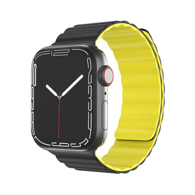 Mutural Moran Series Liquid Silicone Magnetic Strap Watch Band For Apple Watch Ultra 49mm / Series 8&7 45mm / SE 2&6&SE&5&4 44mm / 3&2&1 42mm(Black + Yellow)
